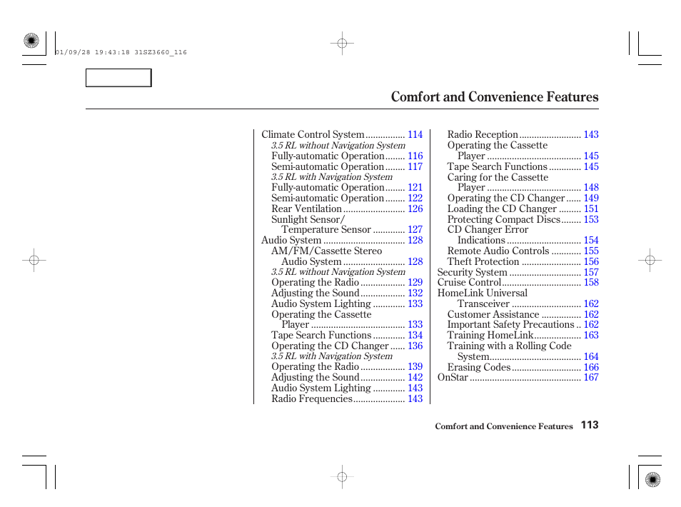 Comfort and convenience features | Acura 2002 RL - Owner's Manual User Manual | Page 116 / 343