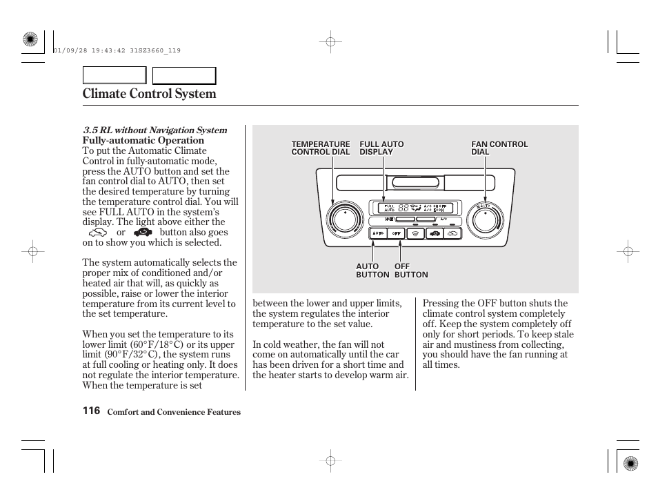 Climate control system | Acura 2002 RL - Owner's Manual User Manual | Page 119 / 343