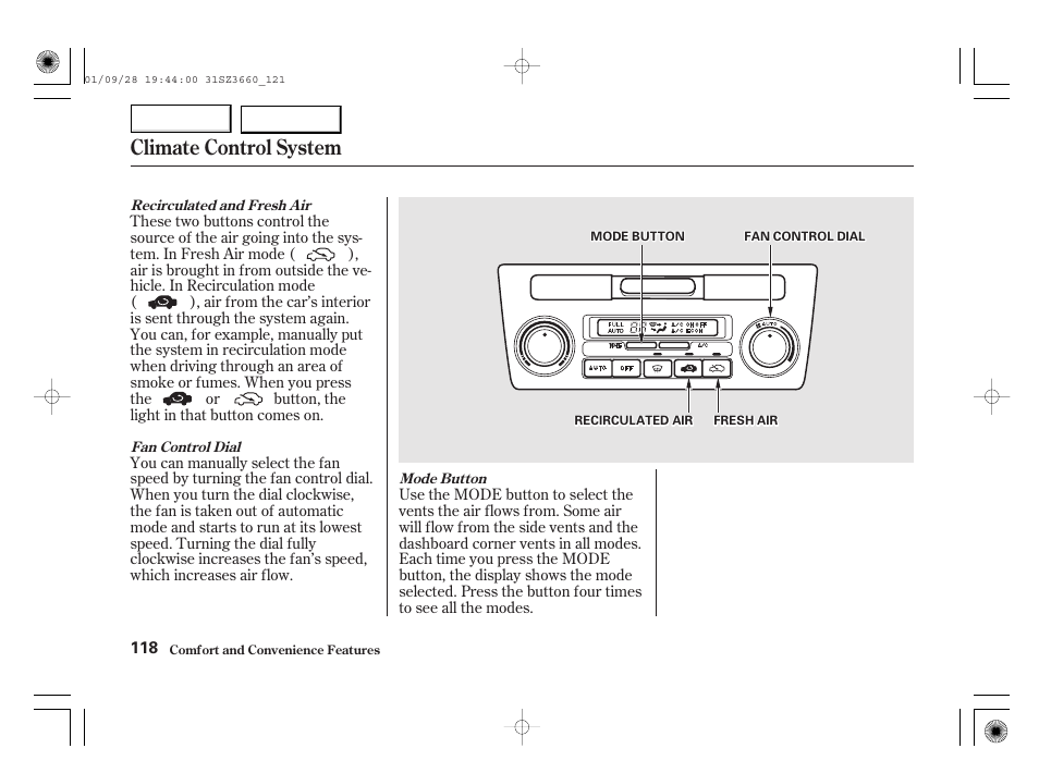 Climate control system | Acura 2002 RL - Owner's Manual User Manual | Page 121 / 343