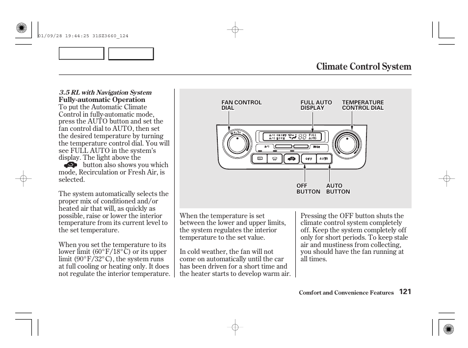 Climate control system | Acura 2002 RL - Owner's Manual User Manual | Page 124 / 343