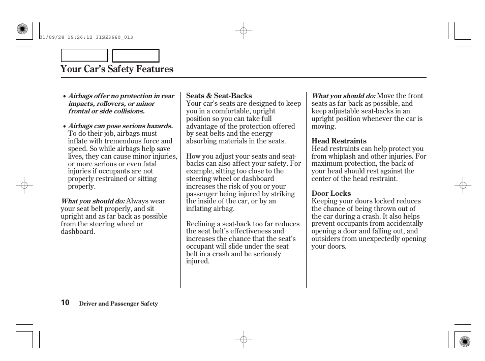 Your car’s safety features | Acura 2002 RL - Owner's Manual User Manual | Page 13 / 343
