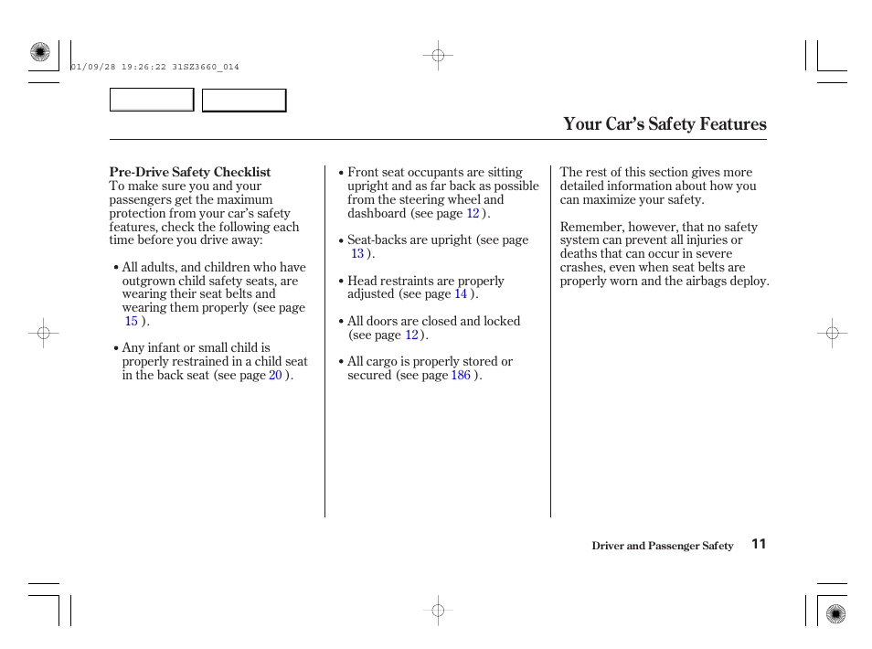 Your car’s safety features | Acura 2002 RL - Owner's Manual User Manual | Page 14 / 343