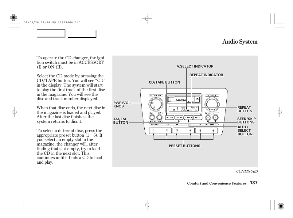 Audio system | Acura 2002 RL - Owner's Manual User Manual | Page 140 / 343