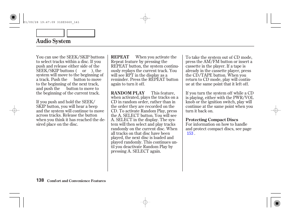 Audio system | Acura 2002 RL - Owner's Manual User Manual | Page 141 / 343