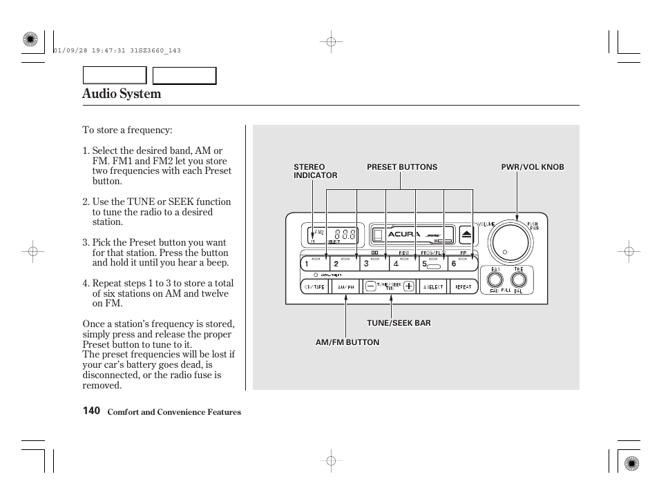 Audio system | Acura 2002 RL - Owner's Manual User Manual | Page 143 / 343