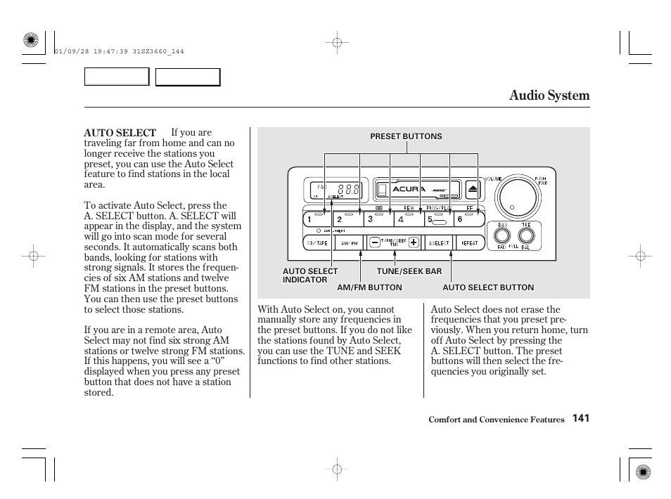 Audio system | Acura 2002 RL - Owner's Manual User Manual | Page 144 / 343