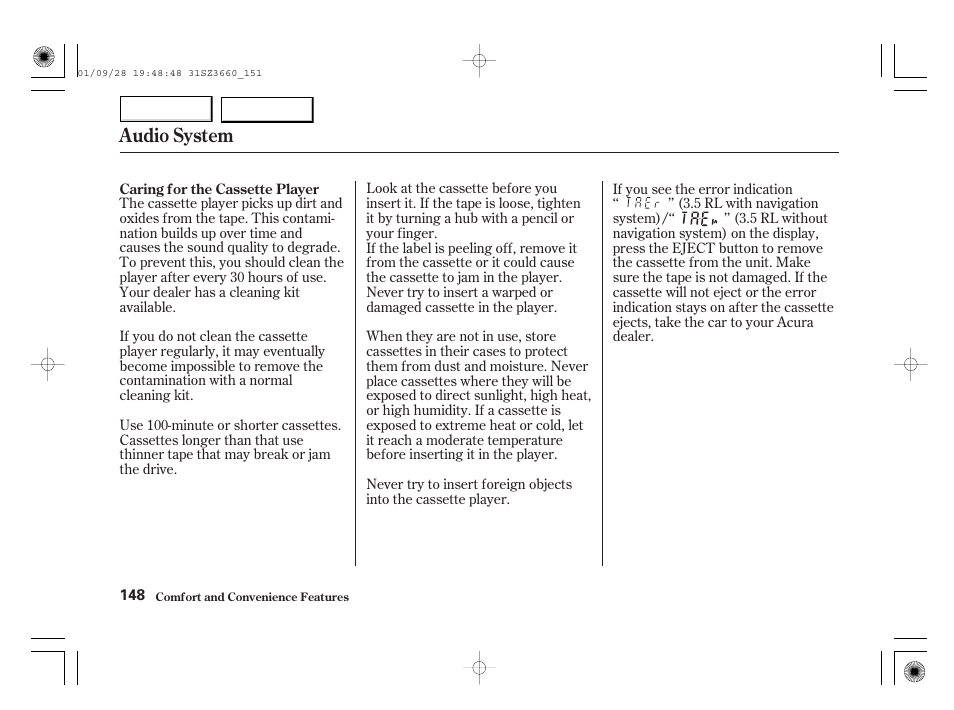 Audio system | Acura 2002 RL - Owner's Manual User Manual | Page 151 / 343