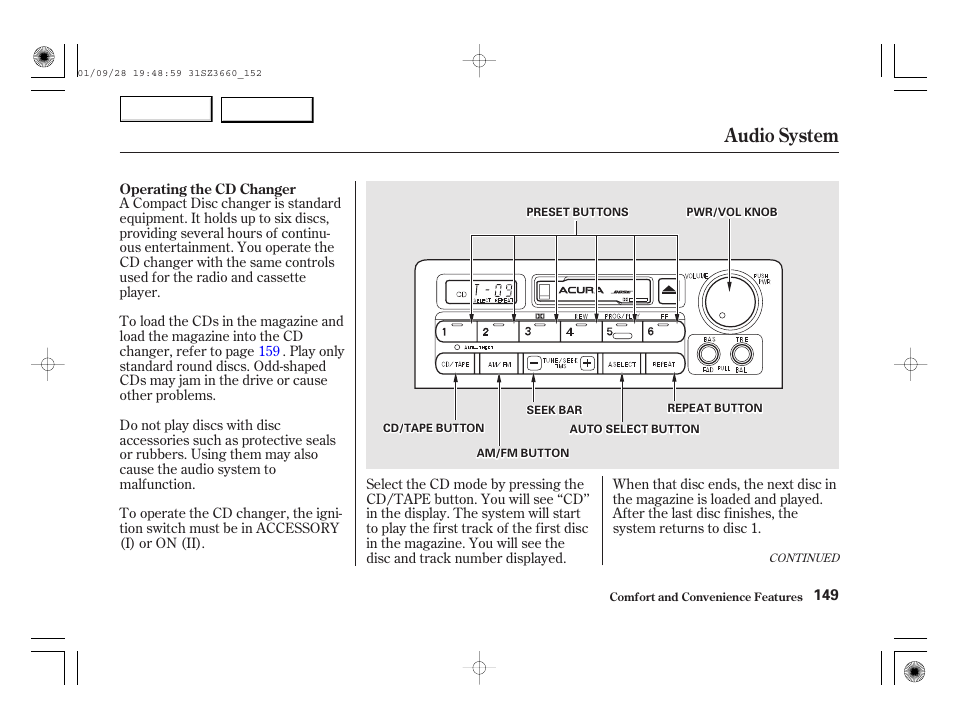 Audio system | Acura 2002 RL - Owner's Manual User Manual | Page 152 / 343