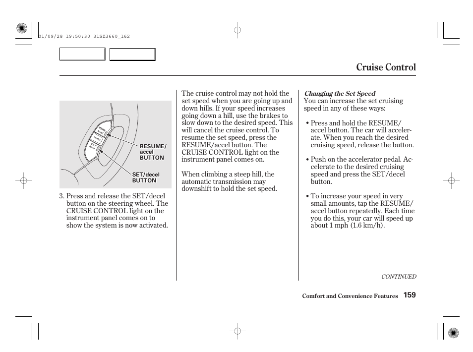 Cruise control | Acura 2002 RL - Owner's Manual User Manual | Page 162 / 343