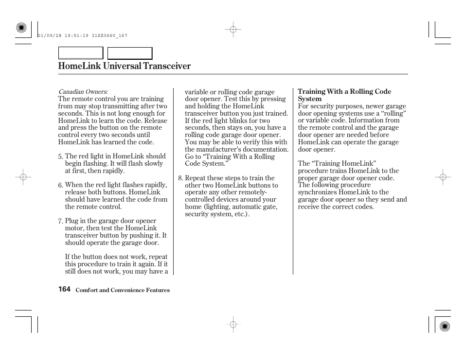 Homelink universal transceiver | Acura 2002 RL - Owner's Manual User Manual | Page 167 / 343