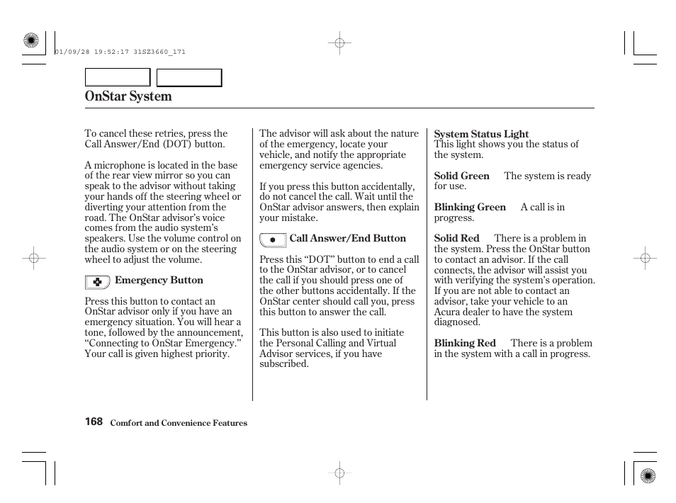 Onstar system | Acura 2002 RL - Owner's Manual User Manual | Page 171 / 343