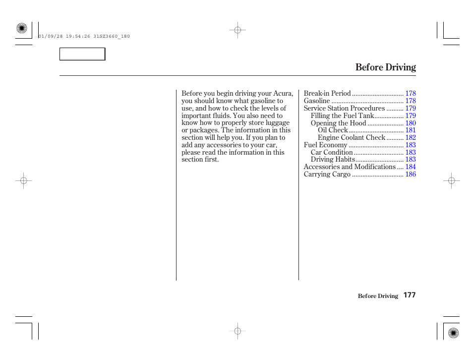 Before driving | Acura 2002 RL - Owner's Manual User Manual | Page 180 / 343