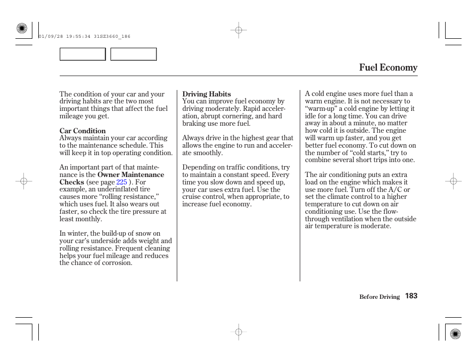 Fuel economy | Acura 2002 RL - Owner's Manual User Manual | Page 186 / 343