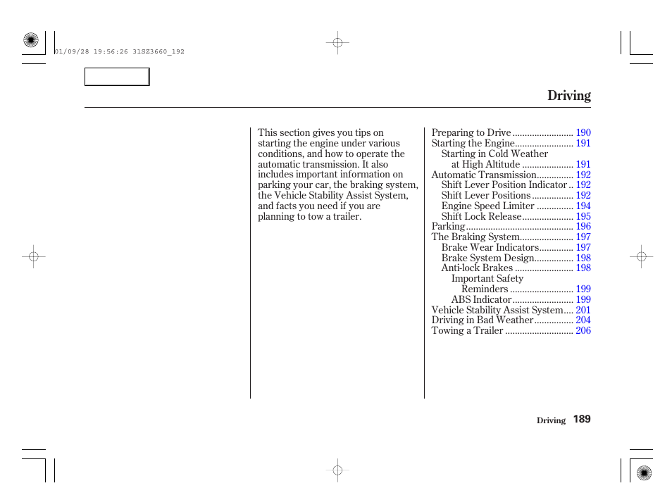 Driving | Acura 2002 RL - Owner's Manual User Manual | Page 192 / 343