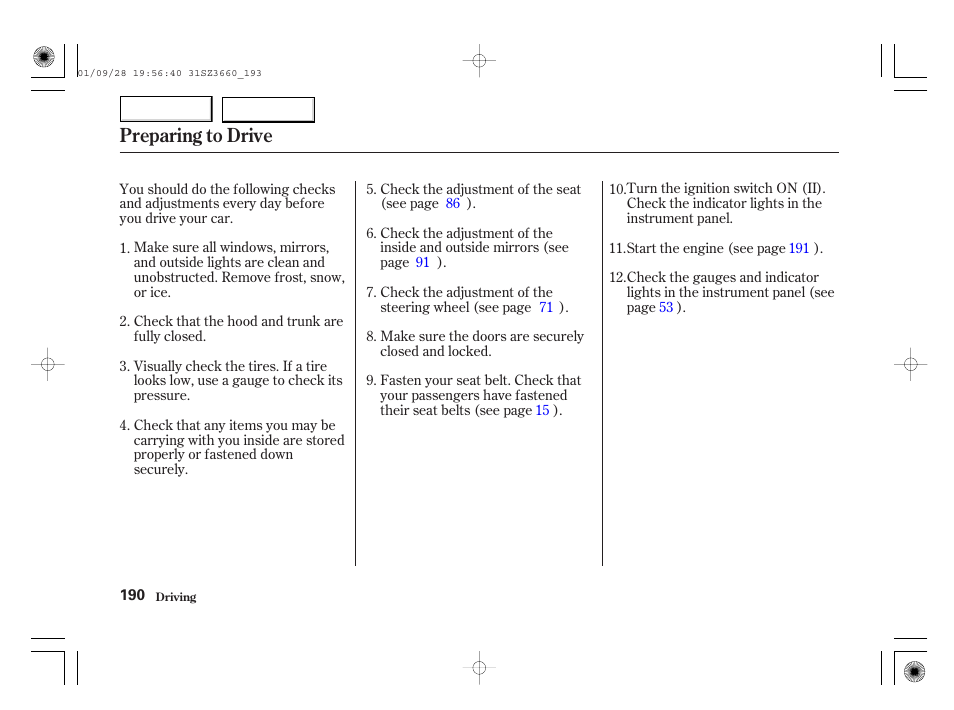 Preparing to drive | Acura 2002 RL - Owner's Manual User Manual | Page 193 / 343