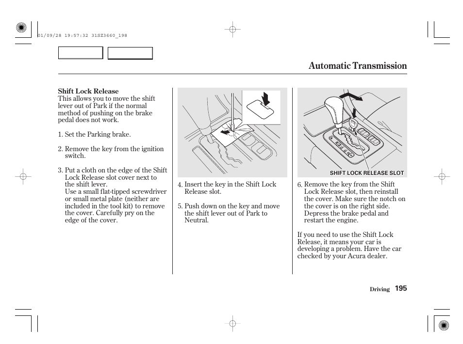 Automatic transmission | Acura 2002 RL - Owner's Manual User Manual | Page 198 / 343