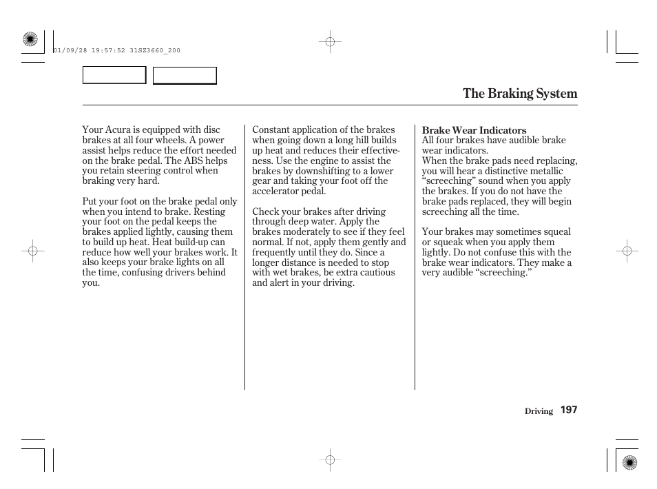 The braking system | Acura 2002 RL - Owner's Manual User Manual | Page 200 / 343