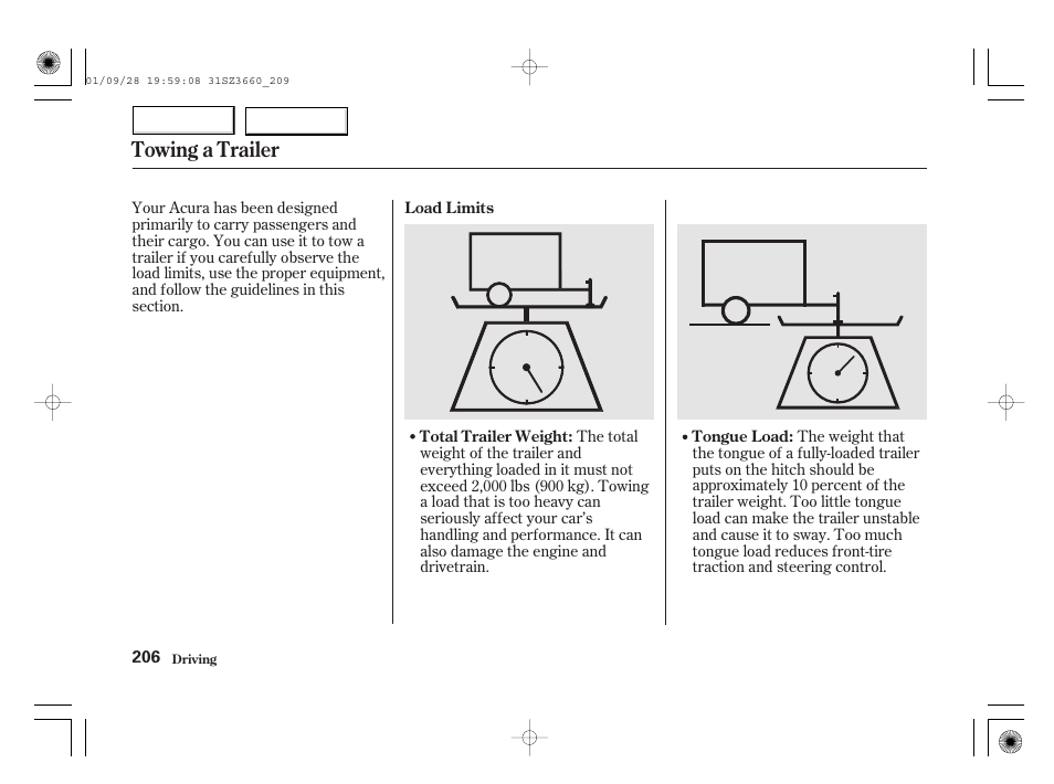 Towing a trailer | Acura 2002 RL - Owner's Manual User Manual | Page 209 / 343