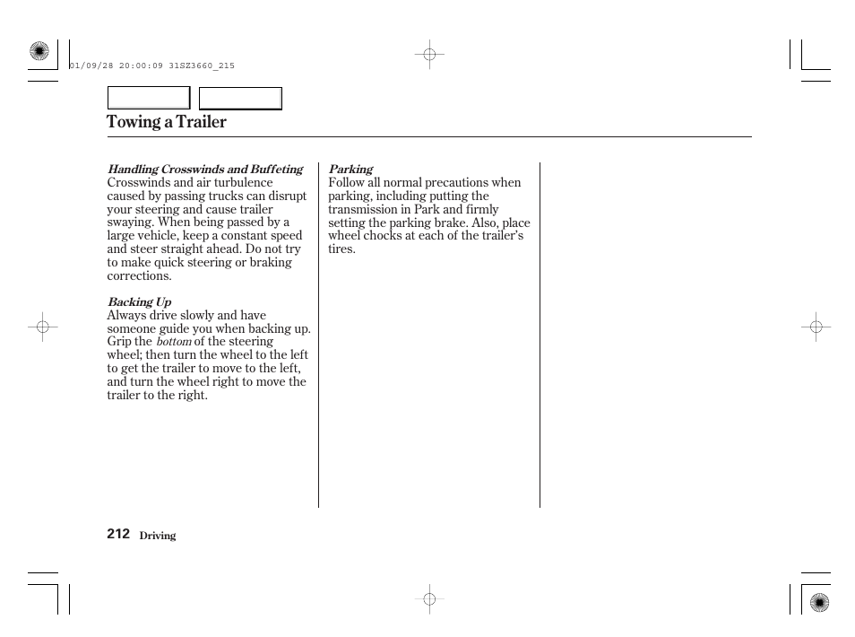 Towing a trailer | Acura 2002 RL - Owner's Manual User Manual | Page 215 / 343