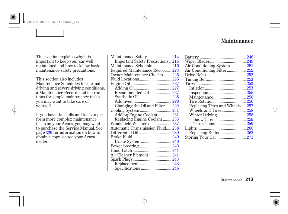 Maintenance | Acura 2002 RL - Owner's Manual User Manual | Page 216 / 343