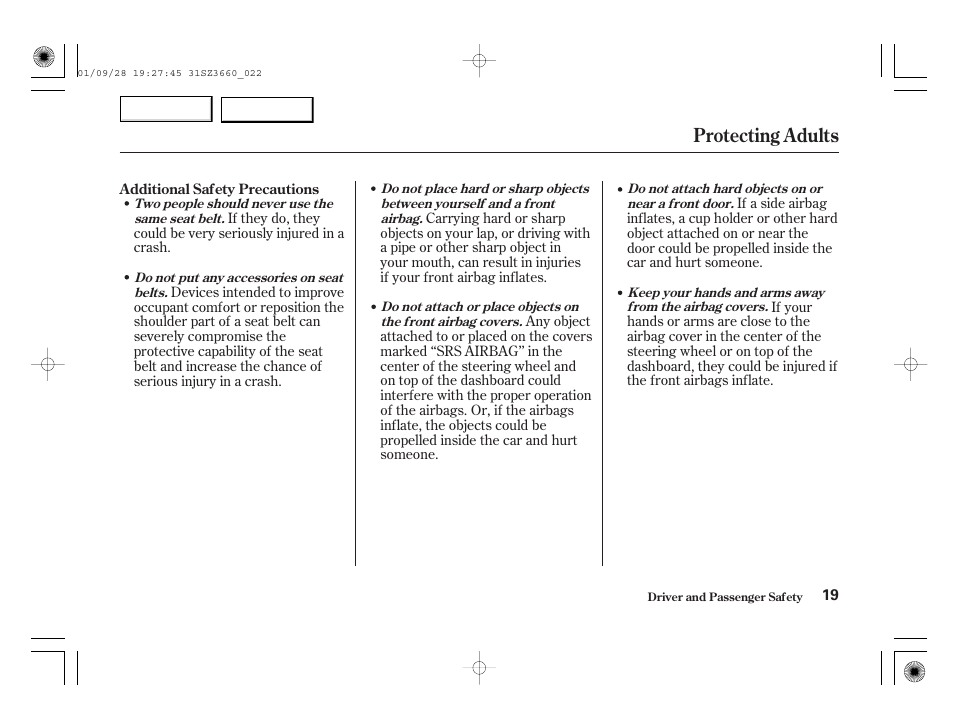 Protecting adults | Acura 2002 RL - Owner's Manual User Manual | Page 22 / 343