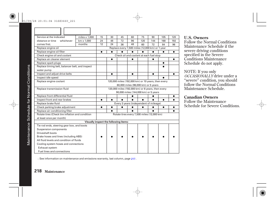 U.s. owners canadian owners, Occasionally | Acura 2002 RL - Owner's Manual User Manual | Page 221 / 343