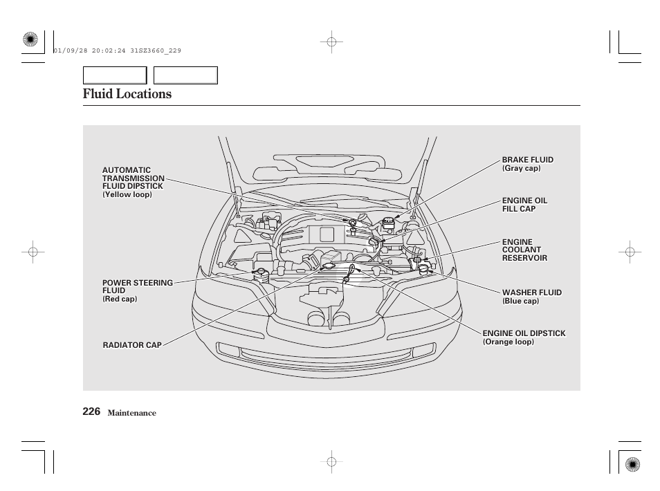 Fluid locations | Acura 2002 RL - Owner's Manual User Manual | Page 229 / 343