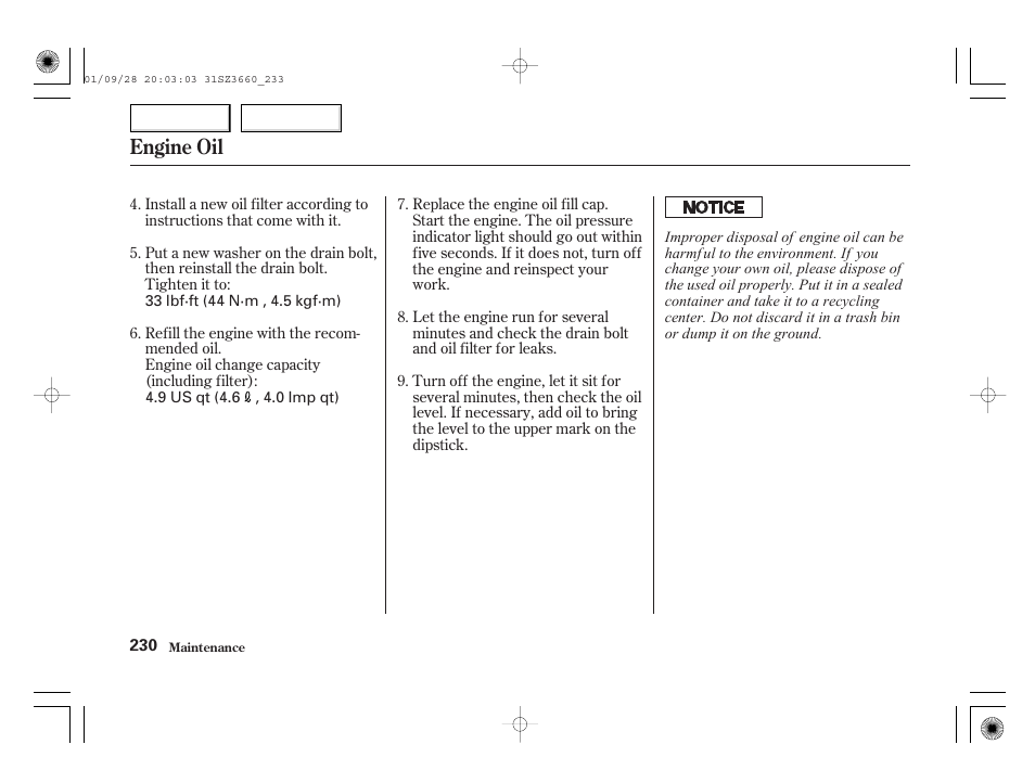 Engine oil | Acura 2002 RL - Owner's Manual User Manual | Page 233 / 343