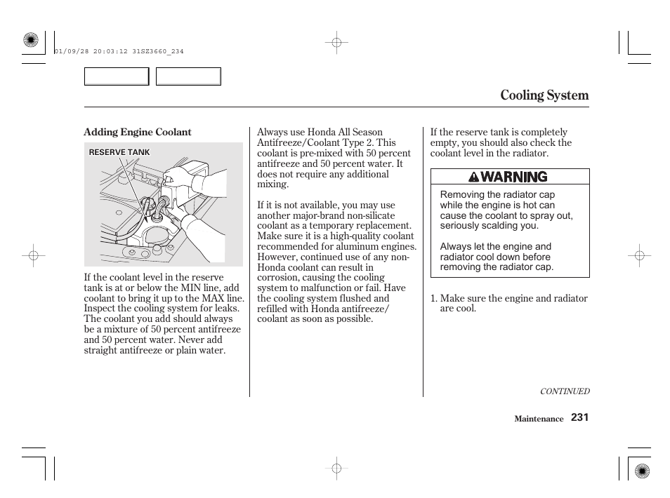 Cooling system | Acura 2002 RL - Owner's Manual User Manual | Page 234 / 343