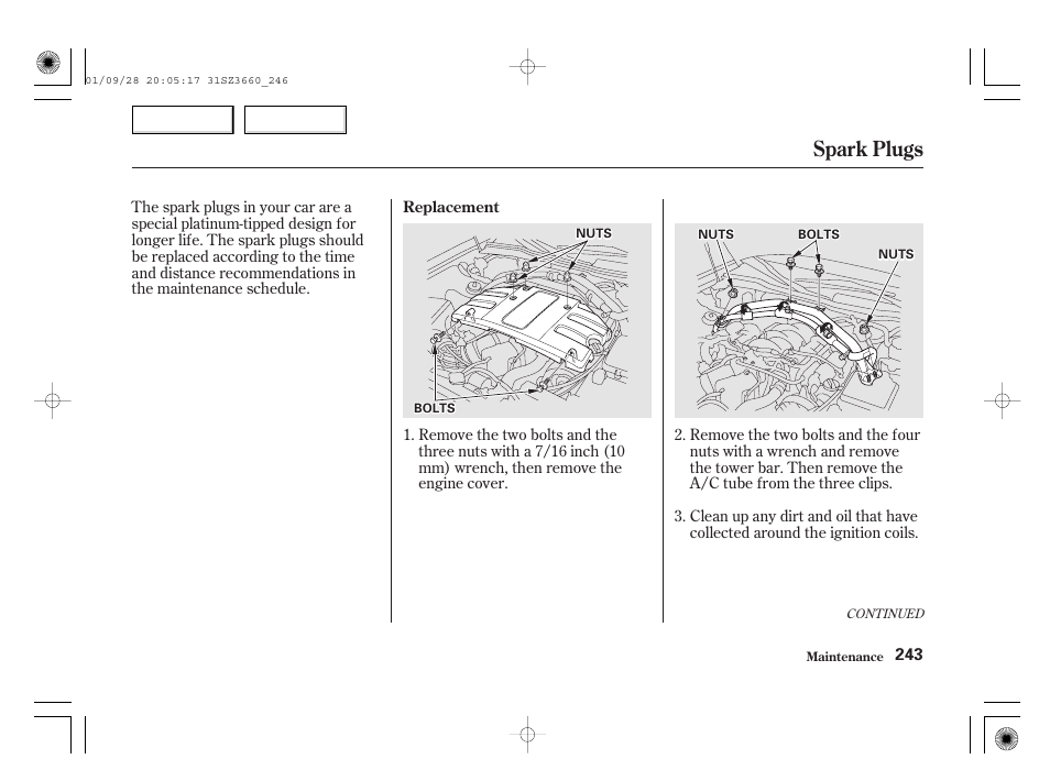 Spark plugs | Acura 2002 RL - Owner's Manual User Manual | Page 246 / 343