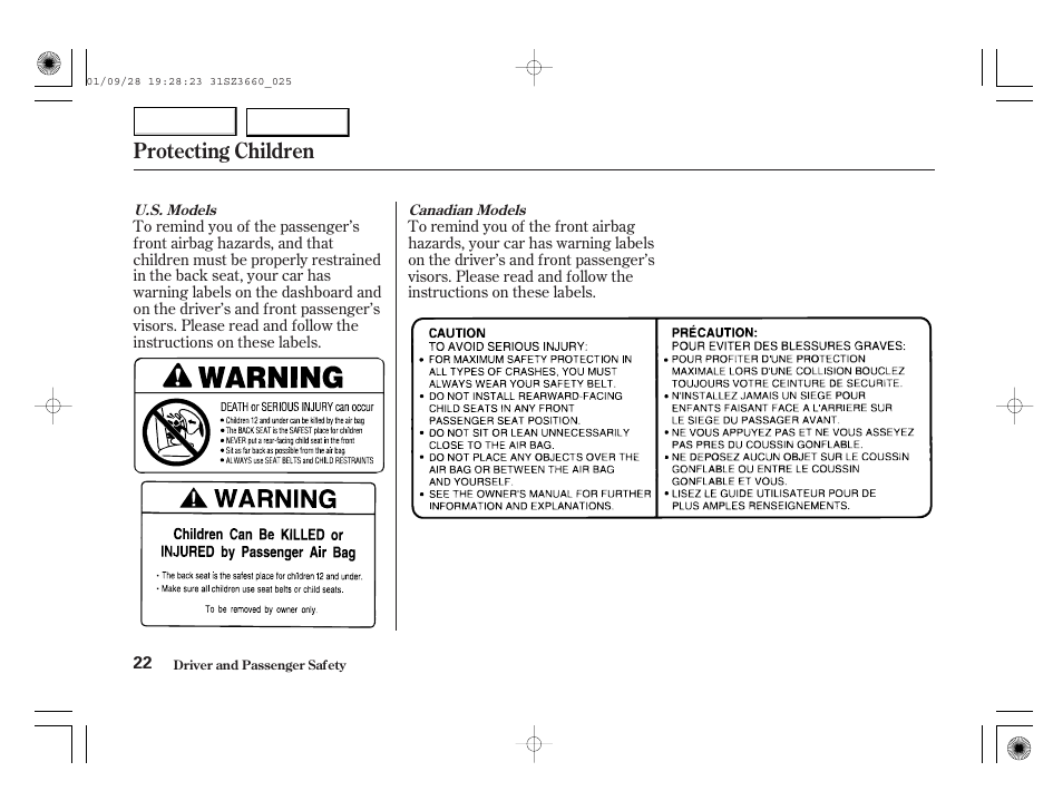 Protecting children | Acura 2002 RL - Owner's Manual User Manual | Page 25 / 343