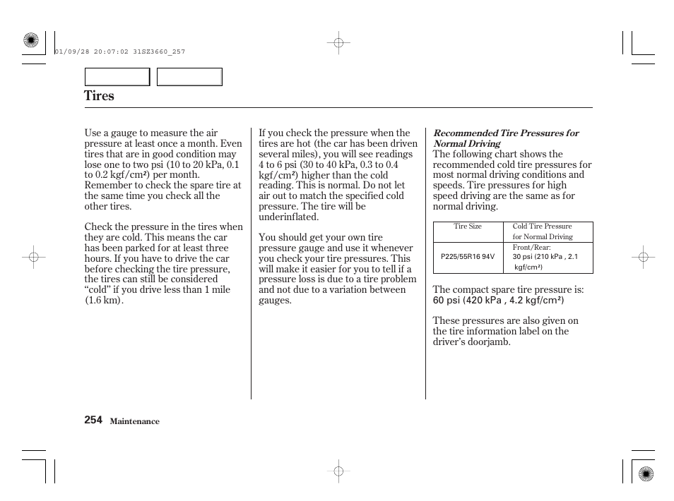 Tires | Acura 2002 RL - Owner's Manual User Manual | Page 257 / 343