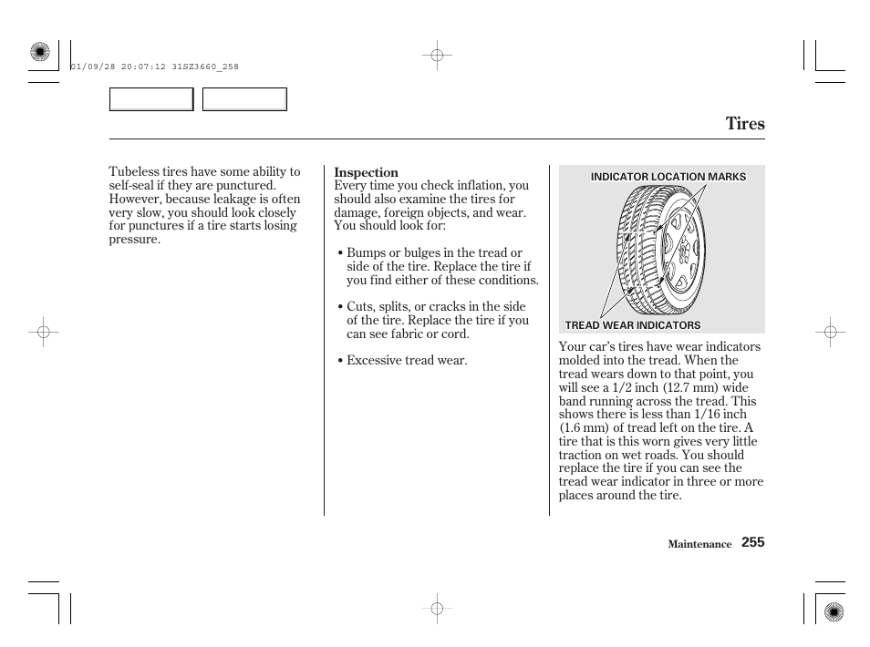 Tires | Acura 2002 RL - Owner's Manual User Manual | Page 258 / 343