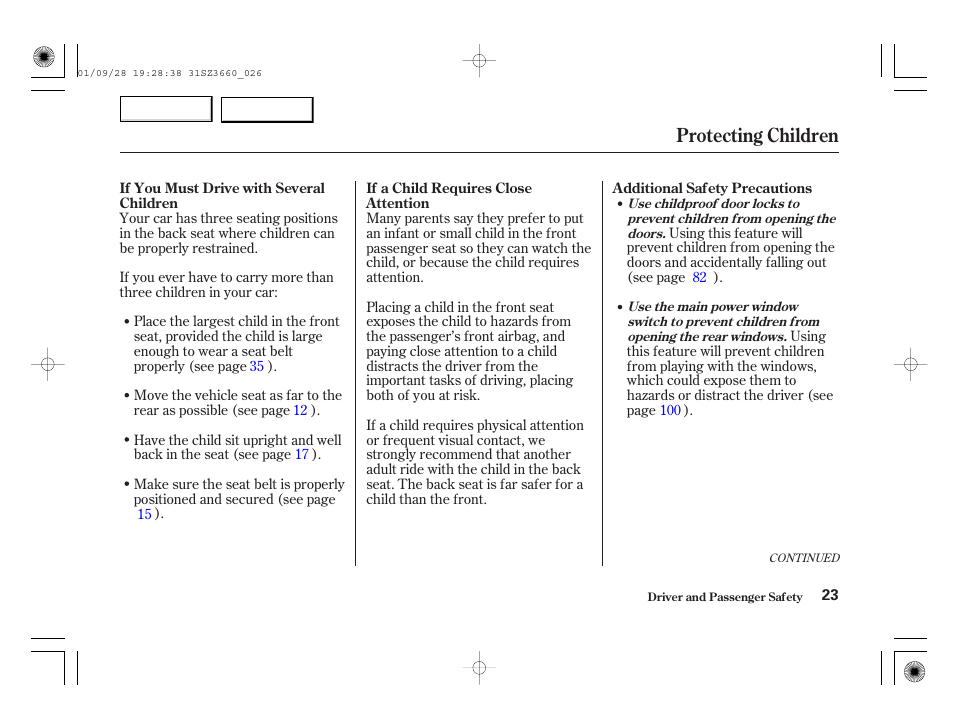 Protecting children | Acura 2002 RL - Owner's Manual User Manual | Page 26 / 343