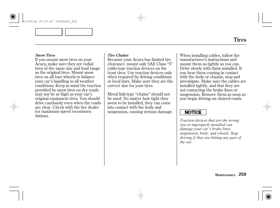 Tires | Acura 2002 RL - Owner's Manual User Manual | Page 262 / 343