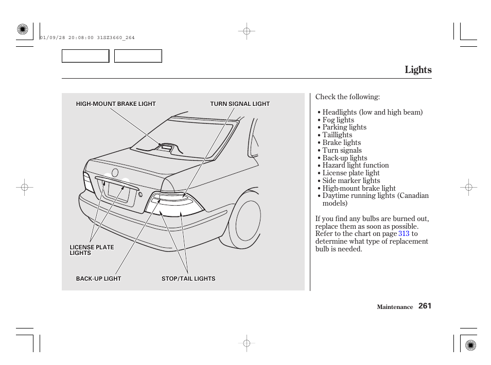 Lights | Acura 2002 RL - Owner's Manual User Manual | Page 264 / 343