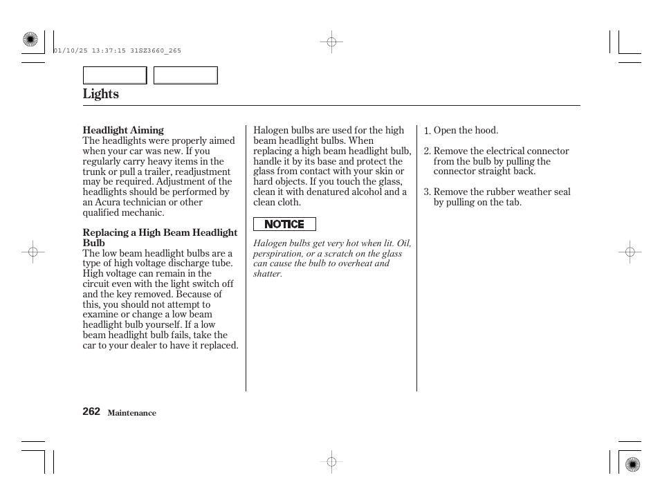 Lights | Acura 2002 RL - Owner's Manual User Manual | Page 265 / 343