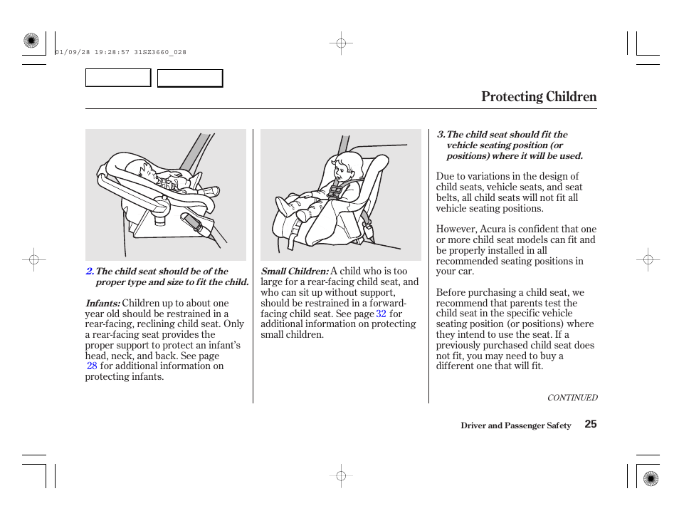 Protecting children | Acura 2002 RL - Owner's Manual User Manual | Page 28 / 343