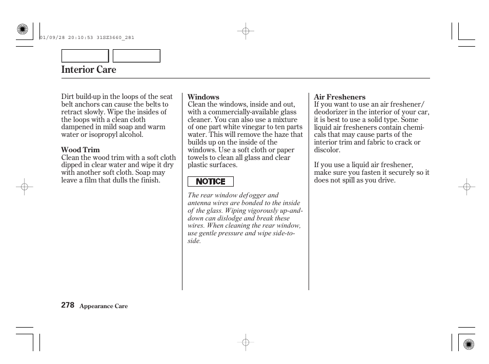 Interior care | Acura 2002 RL - Owner's Manual User Manual | Page 281 / 343