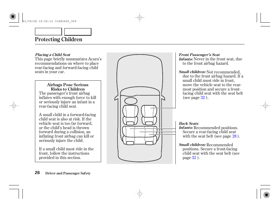 Protecting children | Acura 2002 RL - Owner's Manual User Manual | Page 29 / 343