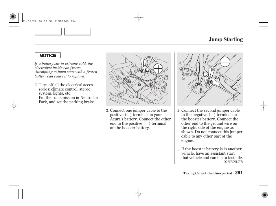 Jump starting | Acura 2002 RL - Owner's Manual User Manual | Page 294 / 343