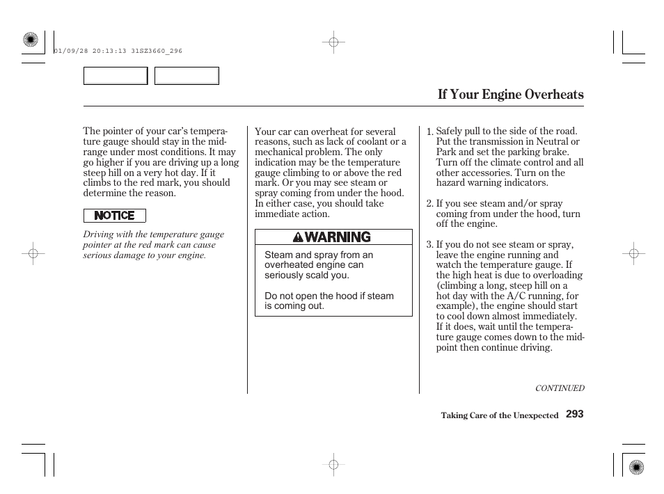 If your engine overheats | Acura 2002 RL - Owner's Manual User Manual | Page 296 / 343