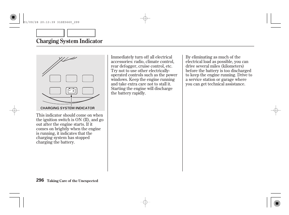 Charging system indicator | Acura 2002 RL - Owner's Manual User Manual | Page 299 / 343
