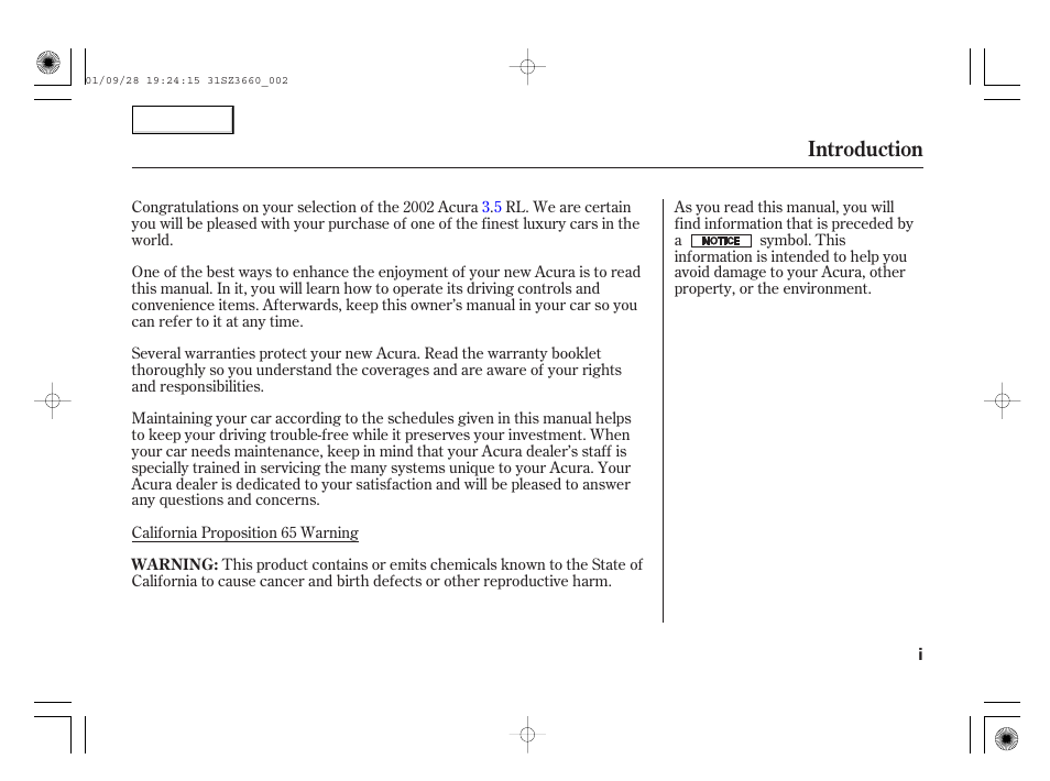 Introduction | Acura 2002 RL - Owner's Manual User Manual | Page 3 / 343