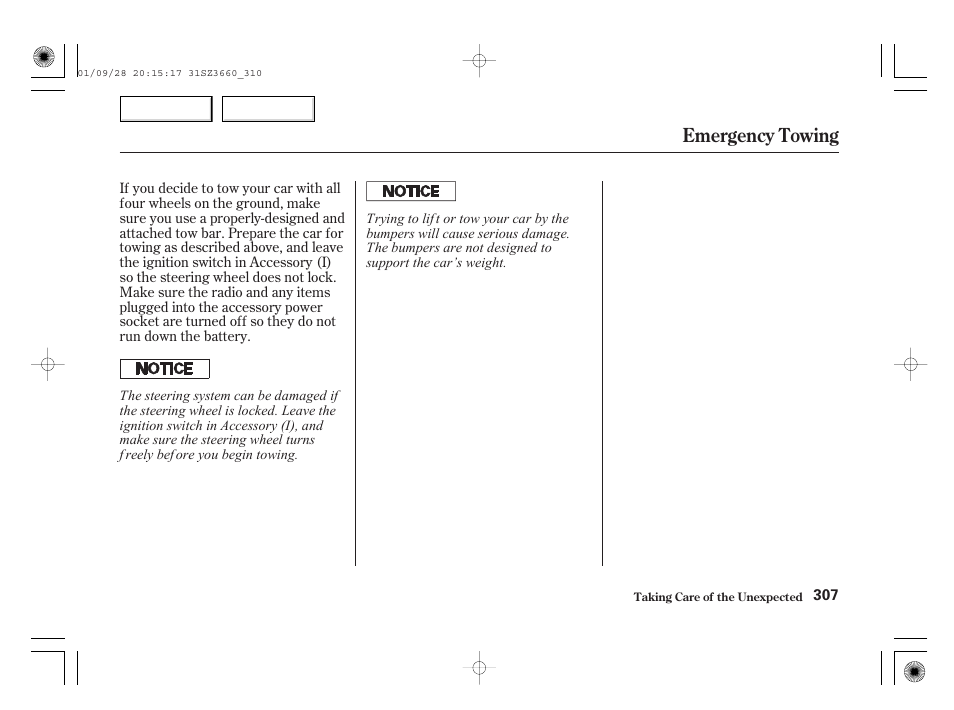 Emergency towing | Acura 2002 RL - Owner's Manual User Manual | Page 310 / 343