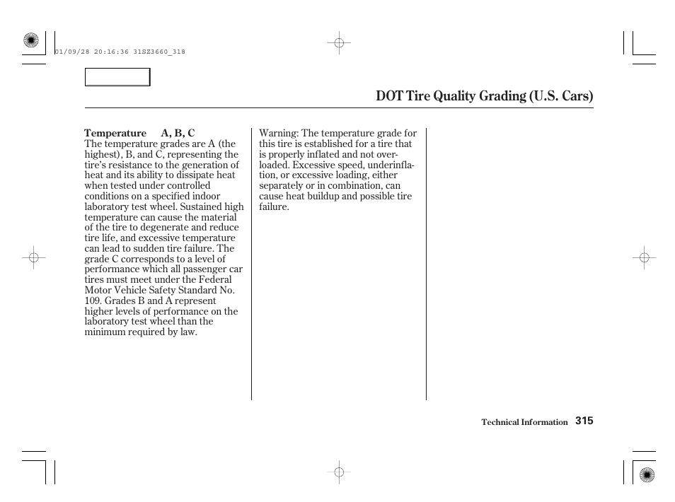 Dot tire quality grading (u.s. cars) | Acura 2002 RL - Owner's Manual User Manual | Page 318 / 343