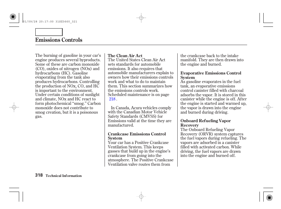 Emissions controls | Acura 2002 RL - Owner's Manual User Manual | Page 321 / 343