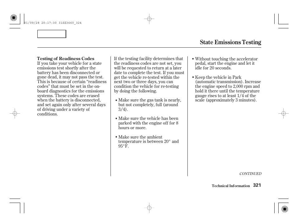 State emissions testing | Acura 2002 RL - Owner's Manual User Manual | Page 324 / 343