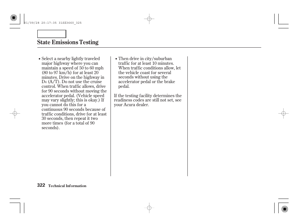 State emissions testing | Acura 2002 RL - Owner's Manual User Manual | Page 325 / 343