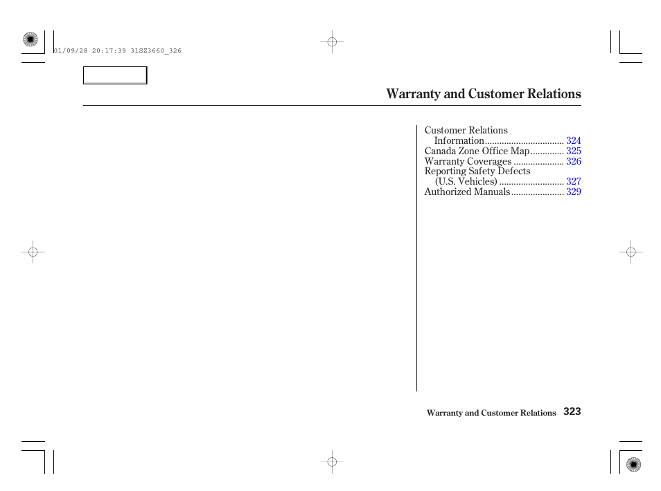 Warranty and customer relations | Acura 2002 RL - Owner's Manual User Manual | Page 326 / 343